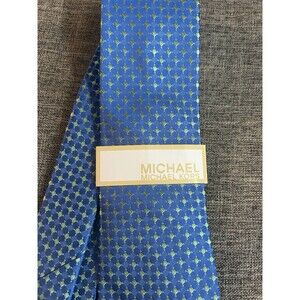 Michael Kors Mens Necktie Blue And Green Geometric 100% Silk